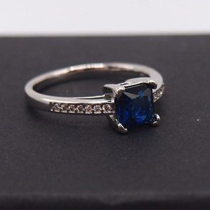 Brilliant Sapphire Blue Princess Cut 1.00ctw Bridal Ring .925 Sterling Silver